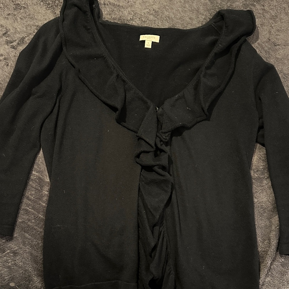 Talbots Black Ruffle Blouse
